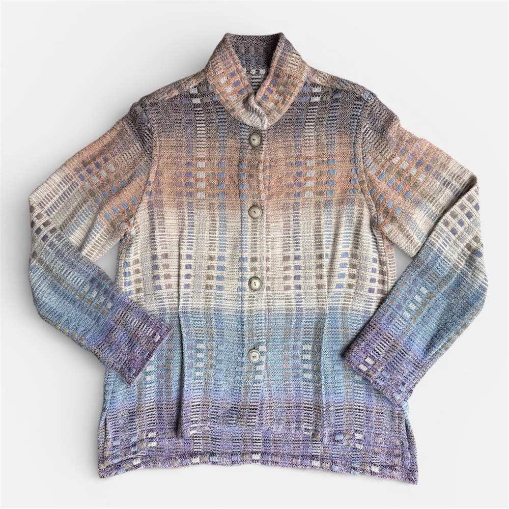 Arlene Wohl Handwoven Jacket Size Small Colorful Button Up Textured Blazer Ombré